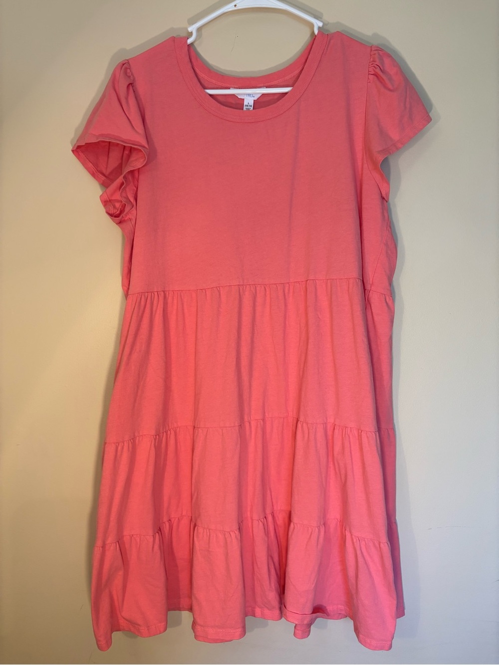 Time and Tru Coral Pink Tiered Short-Sleeve Dress